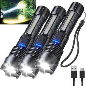 Observatioy White Laser Flashlight With COB Warning Side Work Light - Outdoor Lighting, Rechargeable LED, Battery Powered (3pcs)
