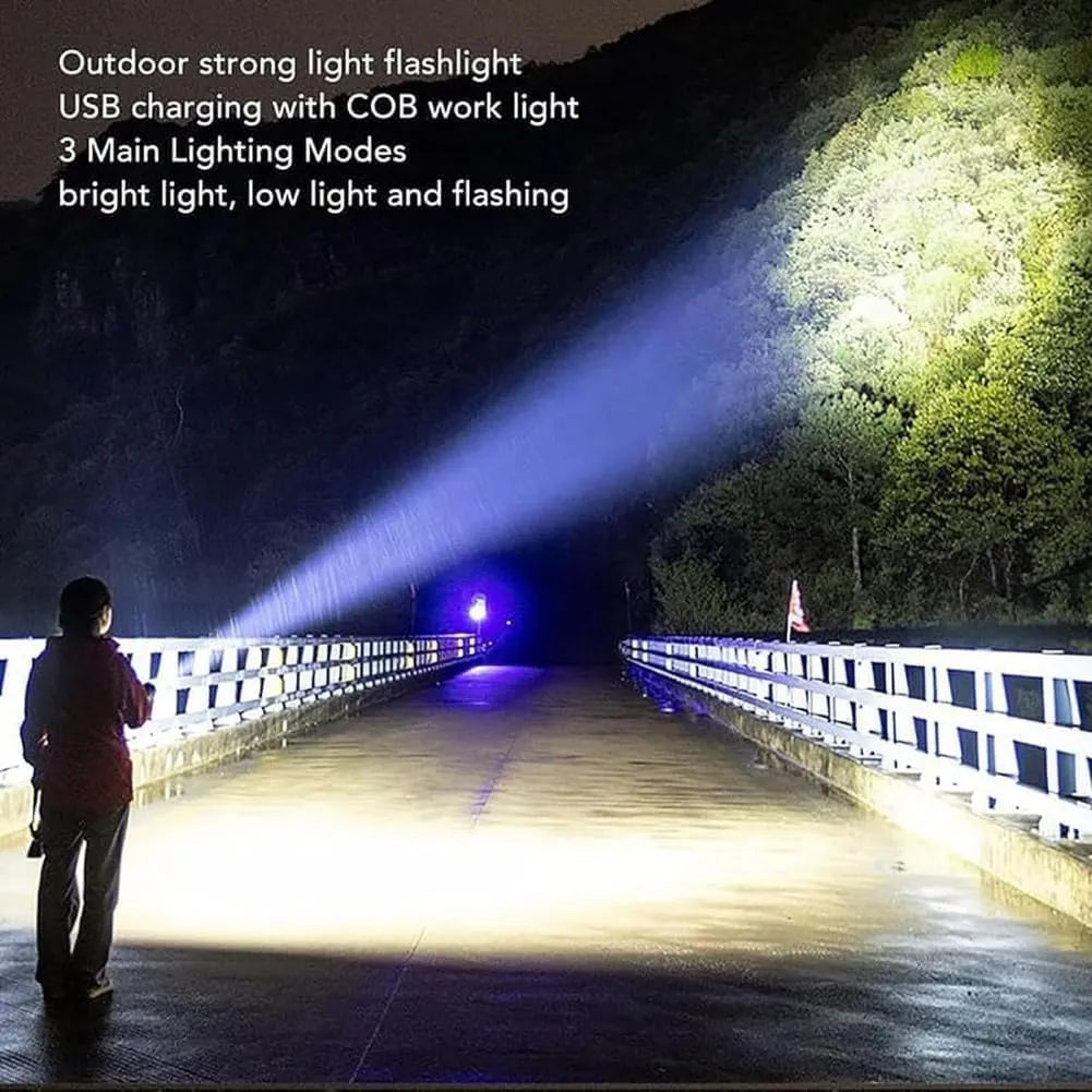 Observatioy White Laser Flashlight With COB Warning Side Work Light - Outdoor Lighting, Rechargeable LED, Battery Powered (3pcs)
