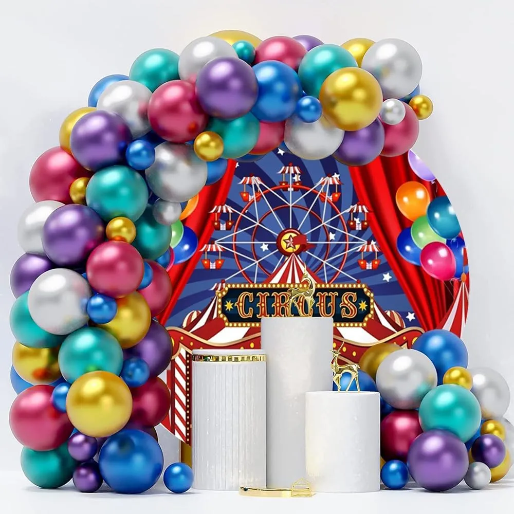 OERJU Circus Round Backdrop Cover Circus Carnival Photo Background Red Circus Tent Circle Backdrop Cover Kids Children Birthday Baby Shower Newborn Party Decorations Arch Photo Booth Props 7.2ft