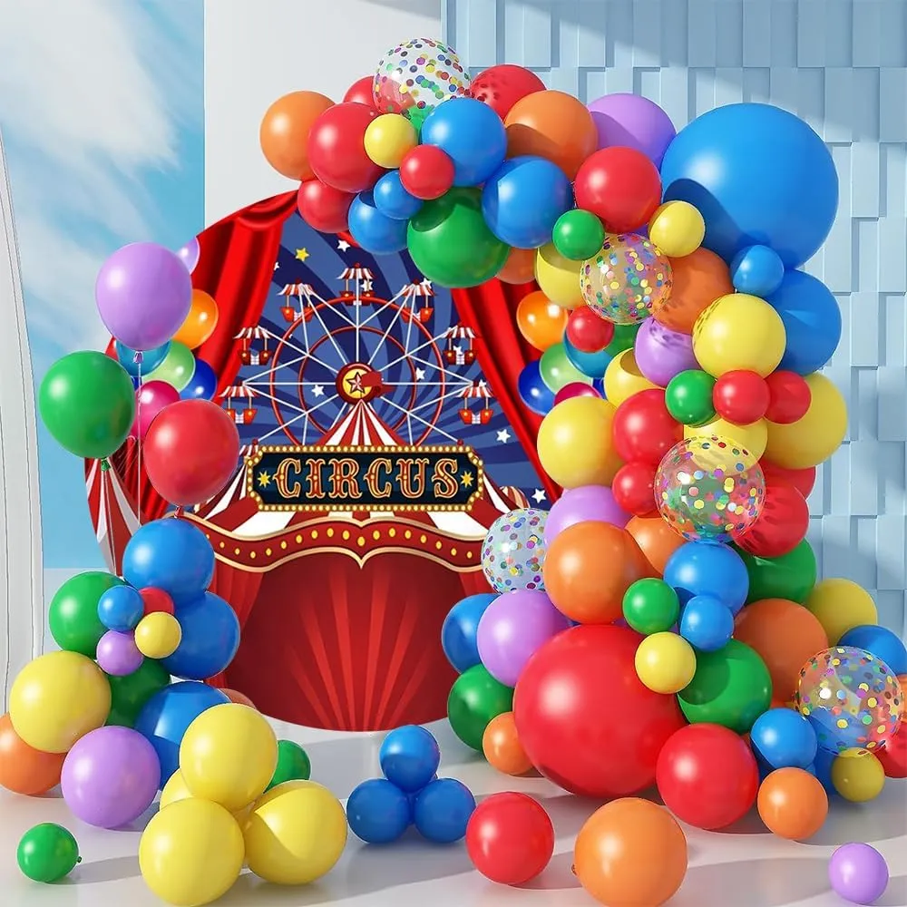 OERJU Circus Round Backdrop Cover Circus Carnival Photo Background Red Circus Tent Circle Backdrop Cover Kids Children Birthday Baby Shower Newborn Party Decorations Arch Photo Booth Props 7.2ft
