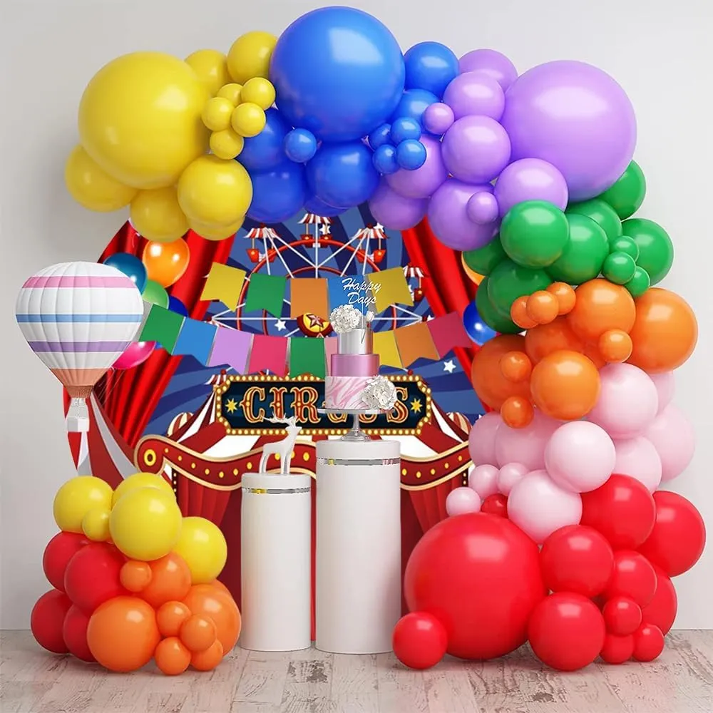 OERJU Circus Round Backdrop Cover Circus Carnival Photo Background Red Circus Tent Circle Backdrop Cover Kids Children Birthday Baby Shower Newborn Party Decorations Arch Photo Booth Props 7.2ft
