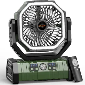 OGERY 20000mAh Rechargeable Camping Fan with LED Lantern, Portable Battery Powered Fan, Remote & Oscillating - 4 Speed for Tent, Travel, Bedroom, Car, Outdoor Camping Essentials