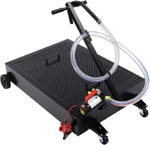 Oil Drain Pan with Pump 15 Gallon Low Profile Oil Drain Pan Cart Oil Change Pan, With 8.2Ft Soft Hose, Foldable T-Handle, Swivel Casters for Car, Bus, RV, Trucks Oil Draining