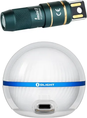 OLIGHT IMINI 2 Rechargeable Keychain Flashlight Mini LED Keyring Lights 50 Lumens Bundle with Sphere C Smart Night Light Step-Less Dimming, Bluetooth Control Ambient Lighting