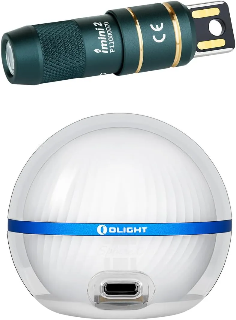 OLIGHT IMINI 2 Rechargeable Keychain Flashlight Mini LED Keyring Lights 50 Lumens Bundle with Sphere C Smart Night Light Step-Less Dimming, Bluetooth Control Ambient Lighting