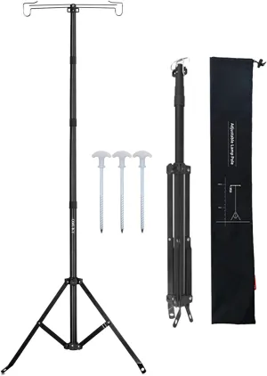 OMUKY Telescopic Lantern Stand with Base Outdoor Camping Lamp Stand Pole Adjustable Lantern Pole (Black)