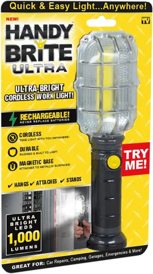 Ontel Handy Brite Ultra-Bright Cordless LED Rechargeable Work Light, 1000 Lumens, Magnetic Base, Heavy Duty, Compact & Lightweight Portable LED Flashlight