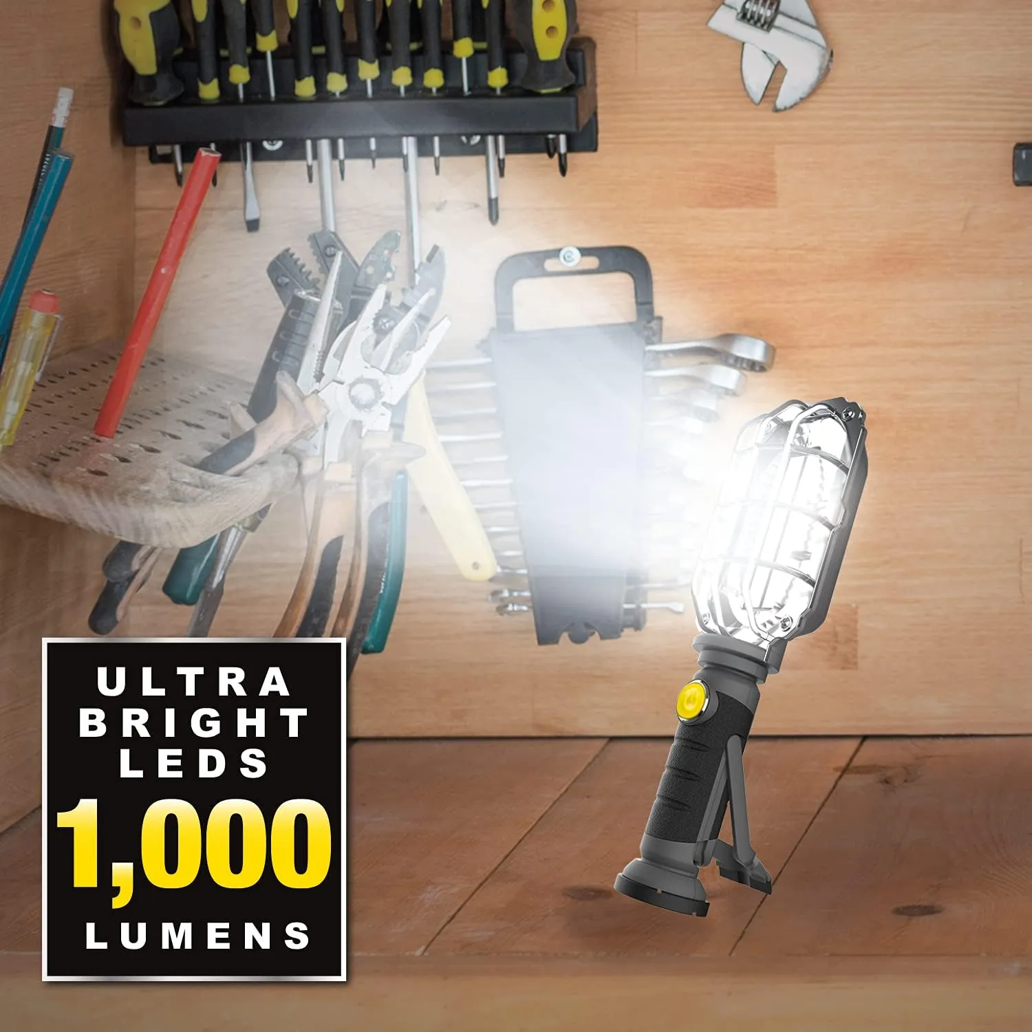 Ontel Handy Brite Ultra-Bright Cordless LED Rechargeable Work Light, 1000 Lumens, Magnetic Base, Heavy Duty, Compact & Lightweight Portable LED Flashlight