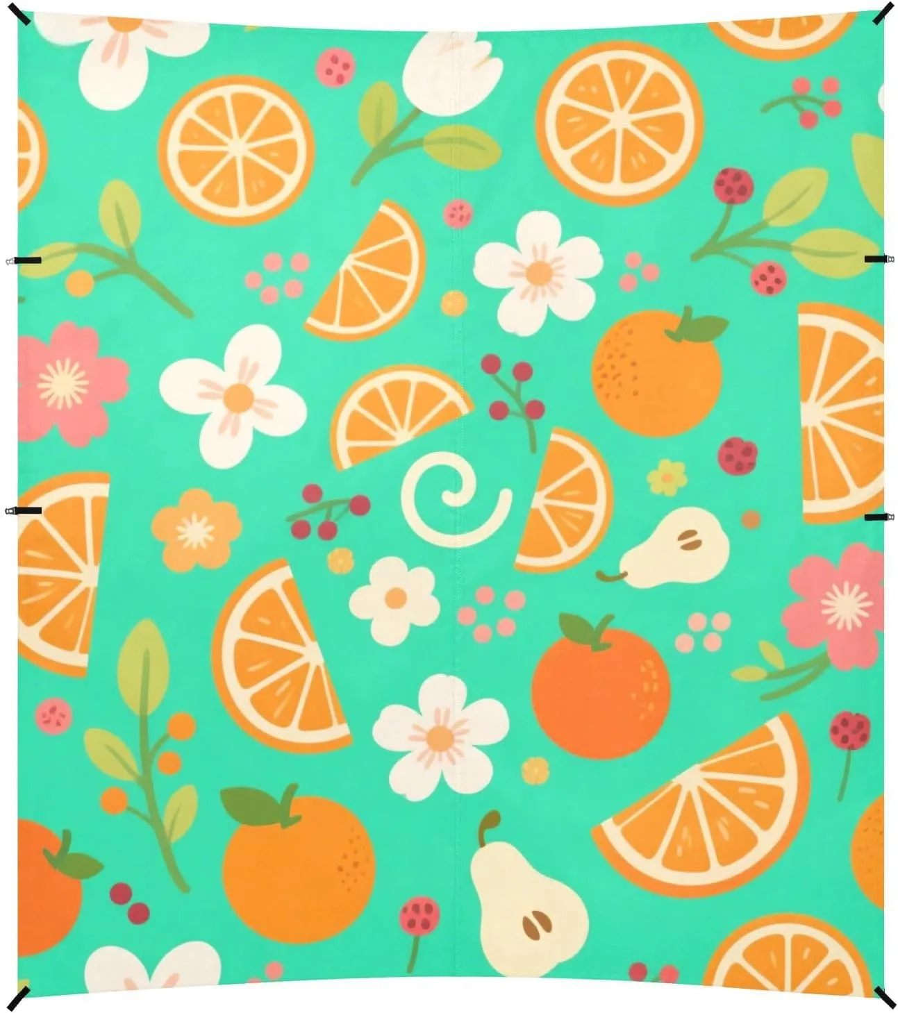Orange pear Floral Texture Green Foldable Beach Tent UPF50 Easy Setup Large Sun Shelter with Sand Shovel for Family Trips, Picnics & Camping