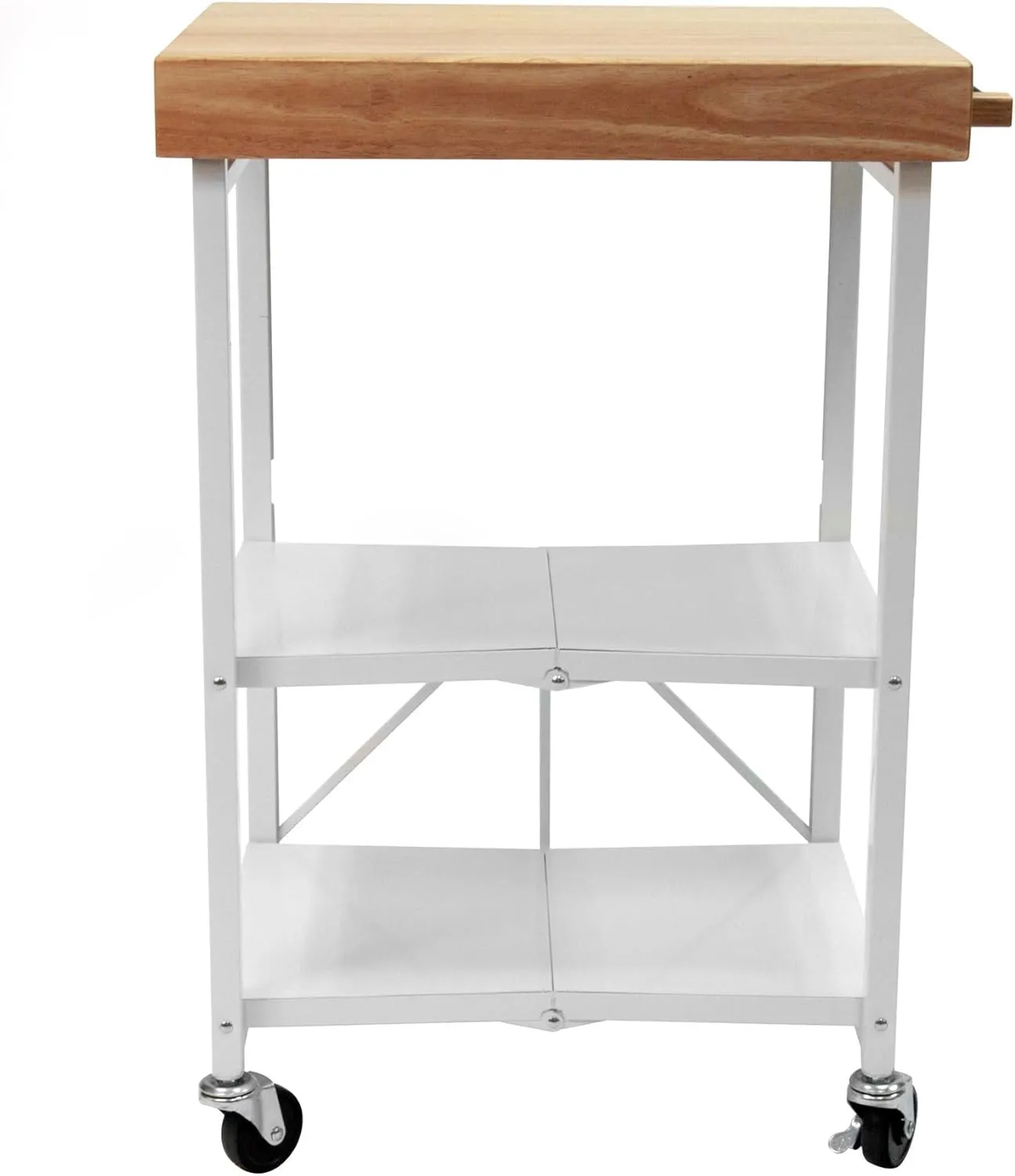 Origami Foldable Kitchen Island Cart, Rolling Storage Table Organizer with Wheels, White
