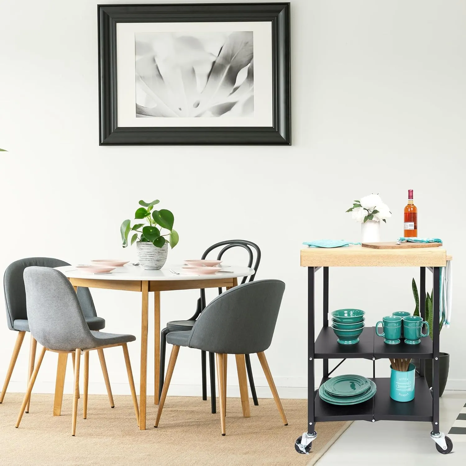 Origami RBT Series Steel-Frame Folding Kitchen Cart with Wheels, 3-Tier Shelves, Black - 200 lbs Capacity, Pre-Assembled Foldable Rolling Island, Portable for Indoor and Outdoor Use
