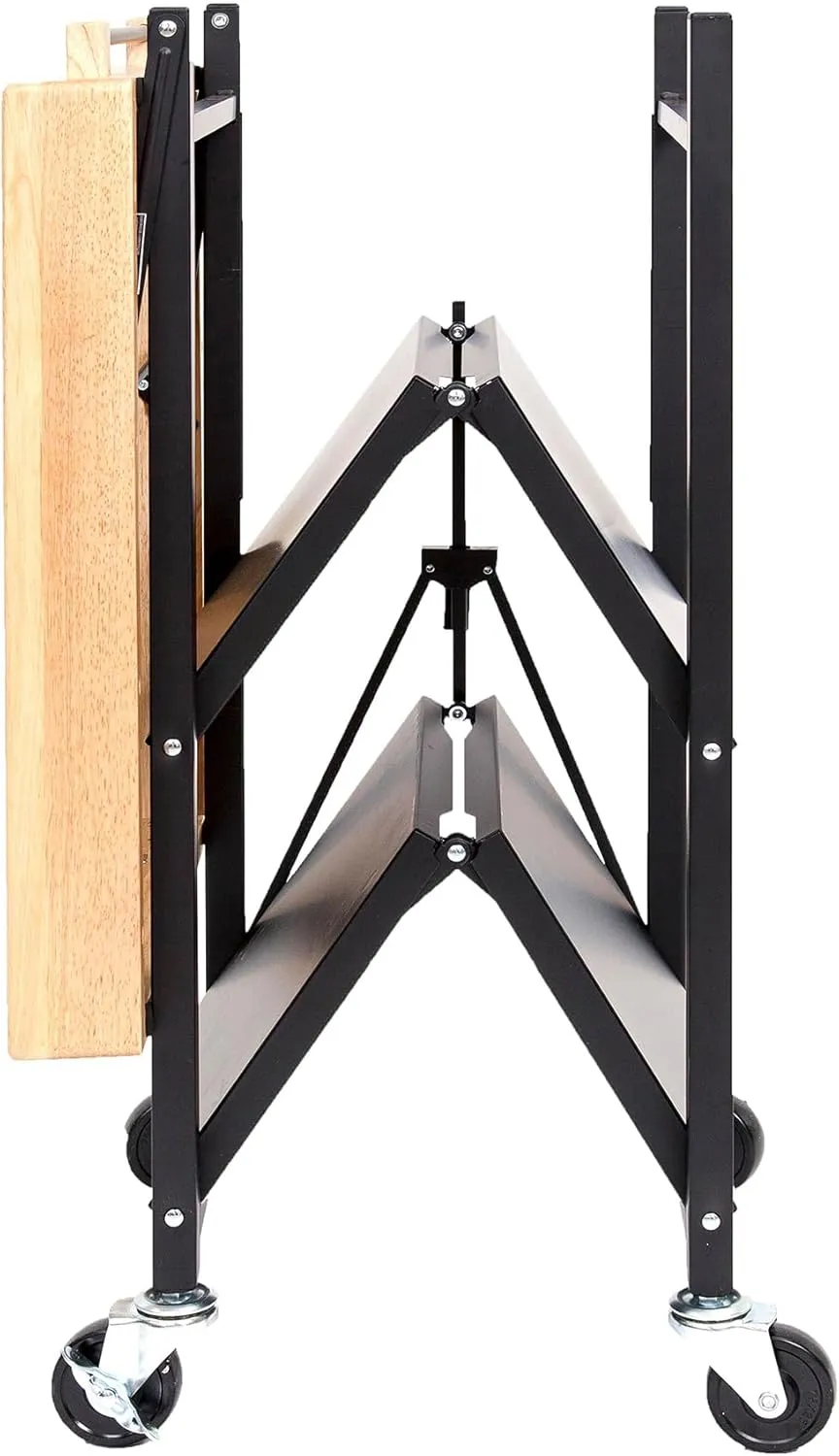 Origami RBT Series Steel-Frame Folding Kitchen Cart with Wheels, 3-Tier Shelves, Black - 200 lbs Capacity, Pre-Assembled Foldable Rolling Island, Portable for Indoor and Outdoor Use