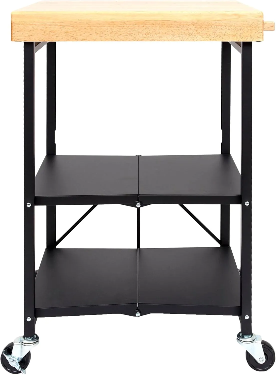 Origami RBT Series Steel-Frame Folding Kitchen Cart with Wheels, 3-Tier Shelves, Black - 200 lbs Capacity, Pre-Assembled Foldable Rolling Island, Portable for Indoor and Outdoor Use