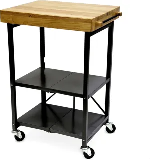 Origami RBT Series Steel-Frame Folding Kitchen Cart with Wheels, 3-Tier Shelves, Black - 200 lbs Capacity, Pre-Assembled Foldable Rolling Island, Portable for Indoor and Outdoor Use