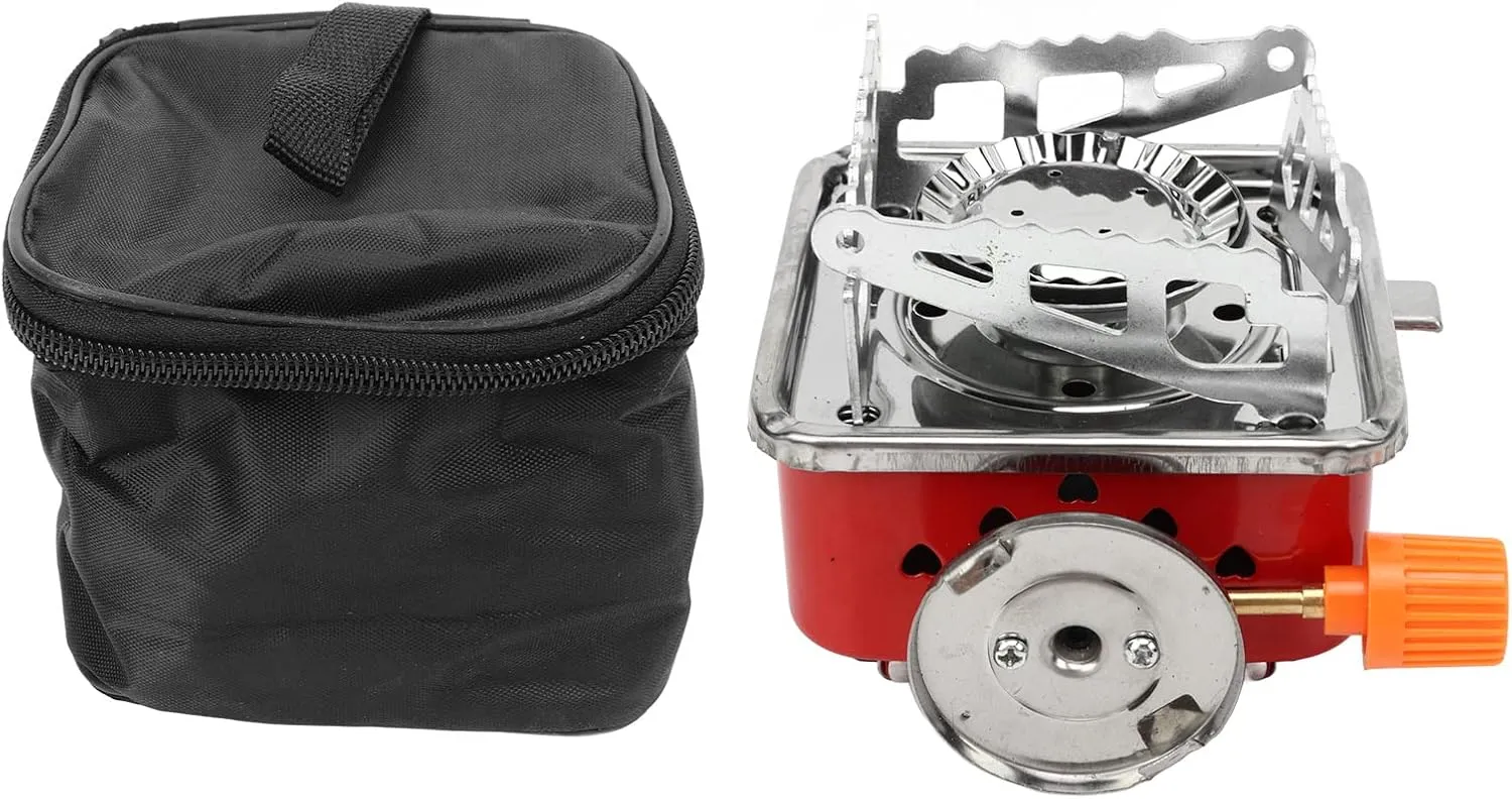 OUKENS Mini Square Camping Stove, Compact Folding Wind Proof Outdoor Backpacking Picnic Hiking Portable Gas Stove, Emergency Preparedness Kit with Storage Bag