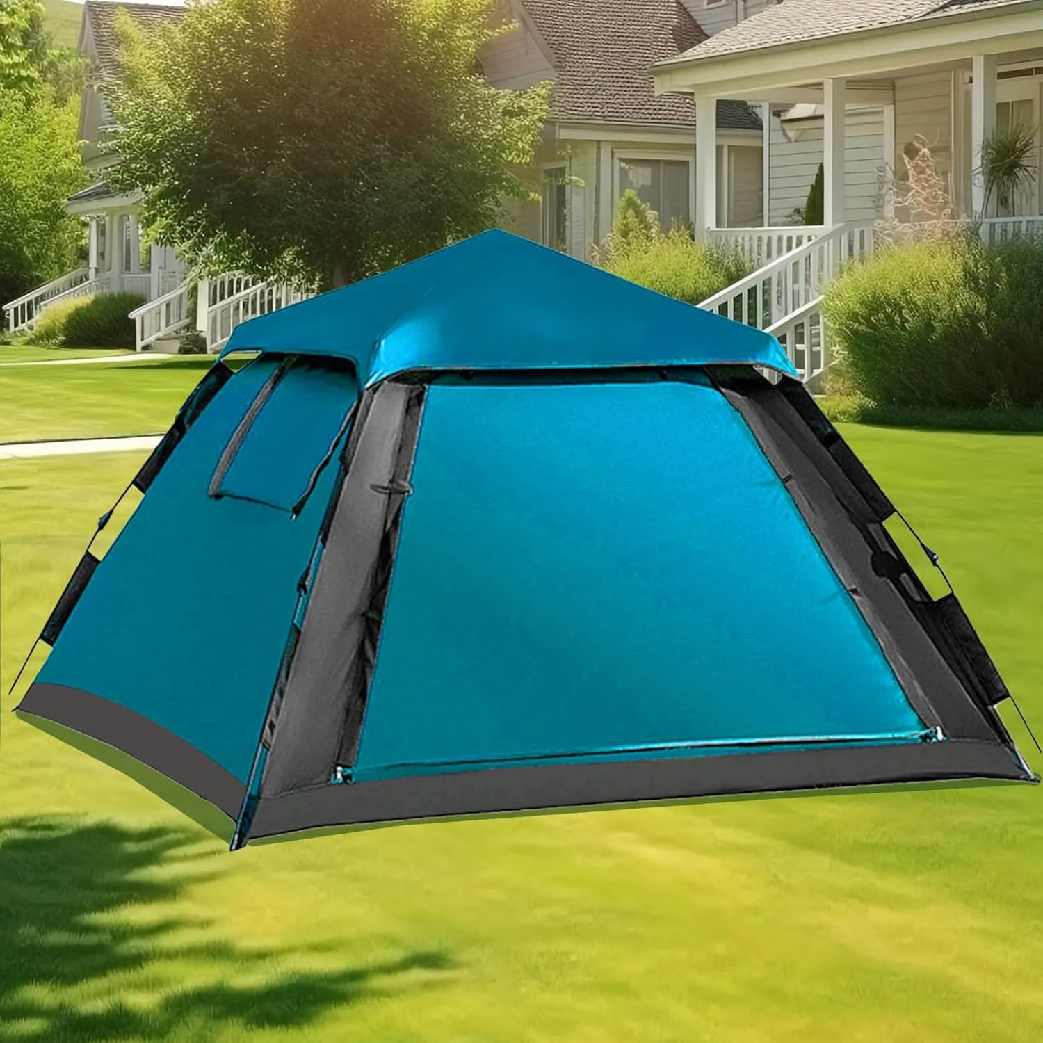 Outdoor Automatic Quick Open Tent Weatherproof Camping Tent 3 4 Person Instant Setup Tent with Hydraulic System Spacious Square Top Design 190T PU Fabric Dark Green