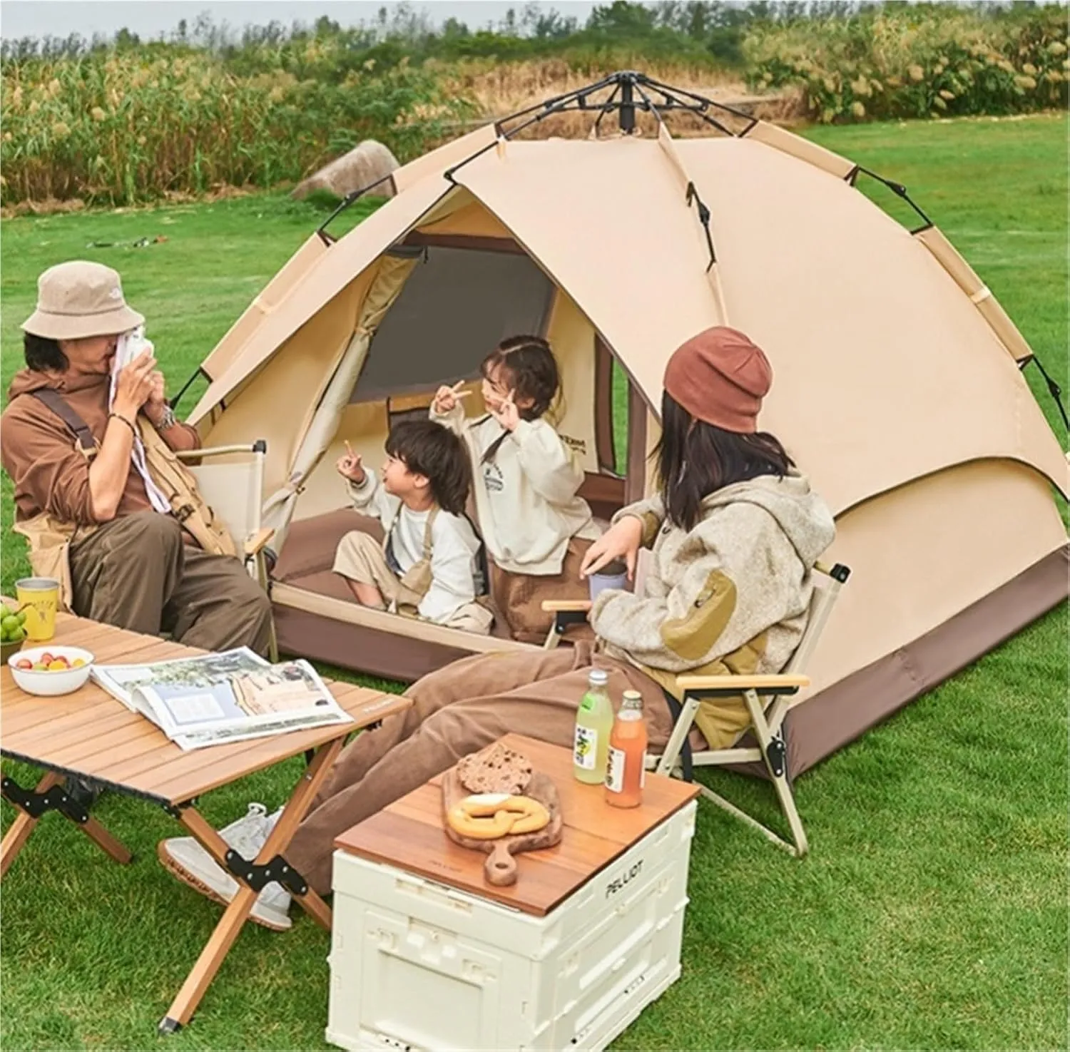 Outdoor Black Double-Layer Tent Folding Rainproof Camping Portable Tent