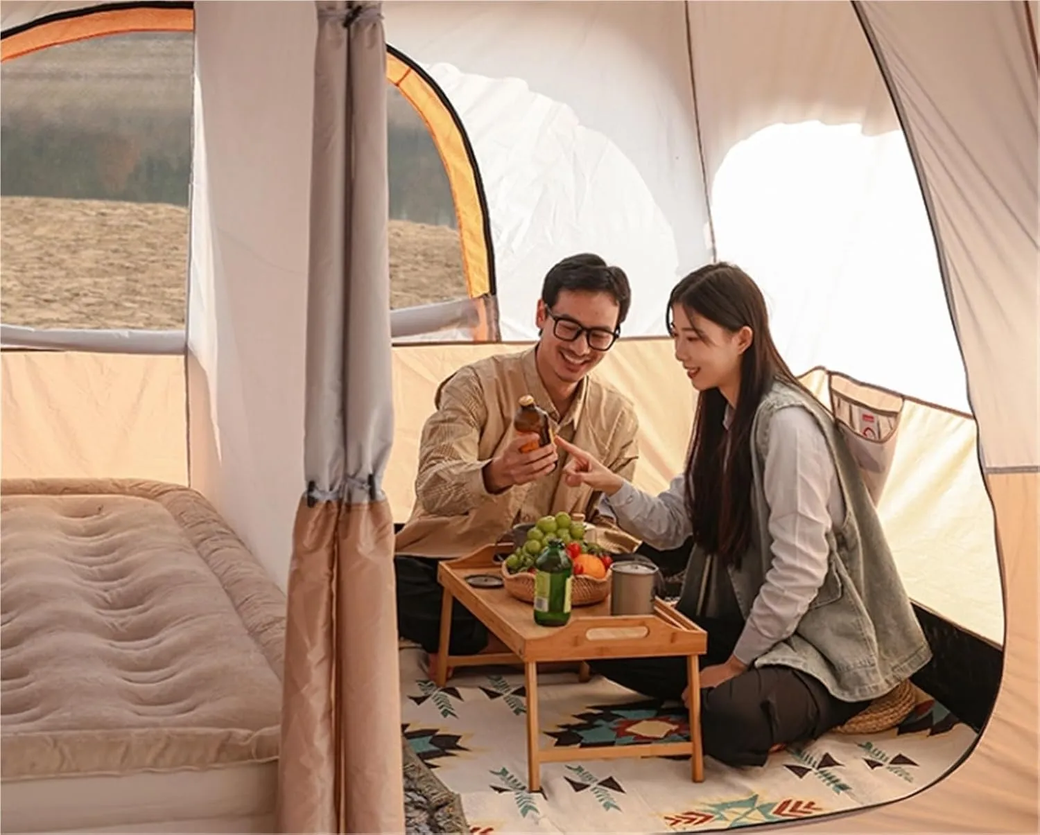 Outdoor Camping Large Canopy Tent Rainproof Mountaineering Camping Overnight Double-Layer Thickened Tent