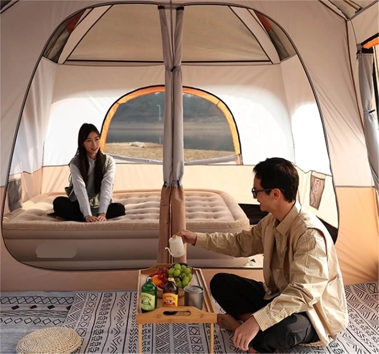 Outdoor Camping Large Canopy Tent Rainproof Mountaineering Camping Overnight Double-Layer Thickened Tent