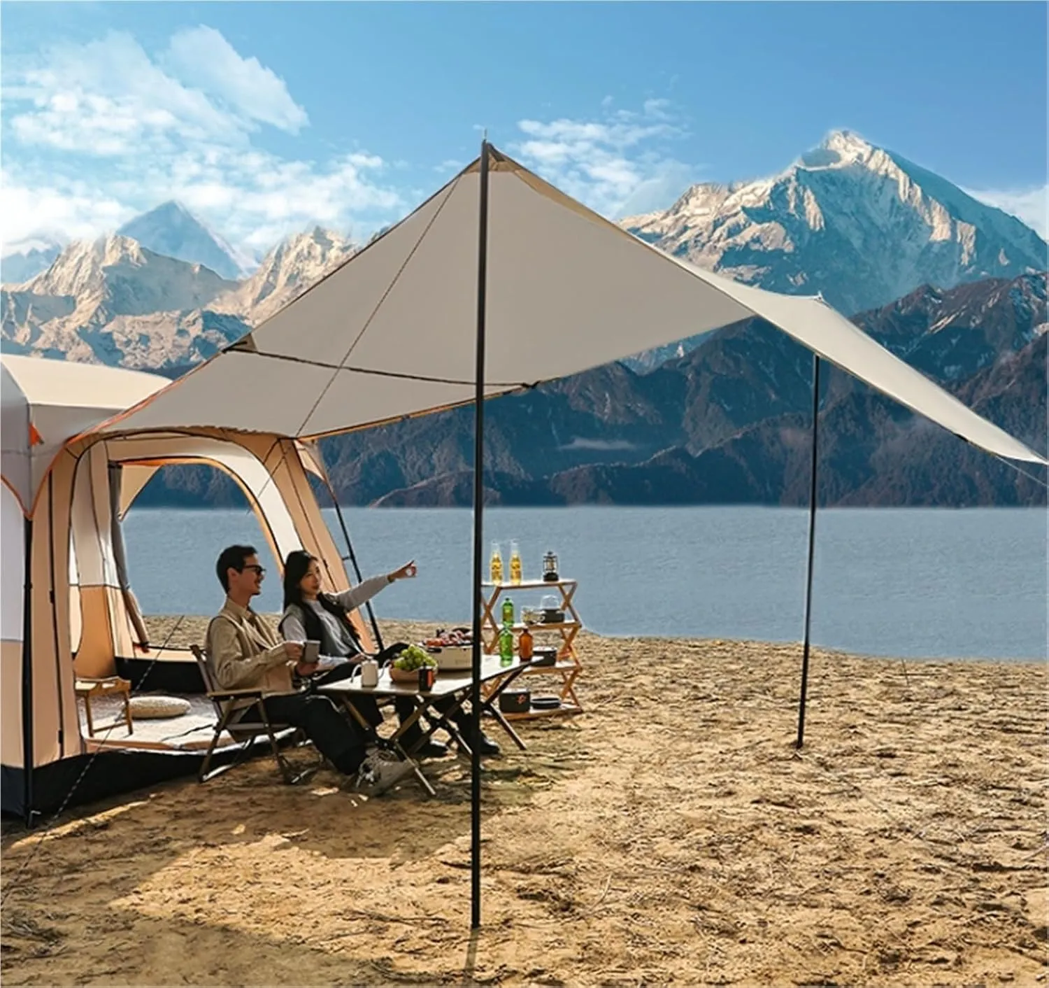Outdoor Camping Large Canopy Tent Rainproof Mountaineering Camping Overnight Double-Layer Thickened Tent