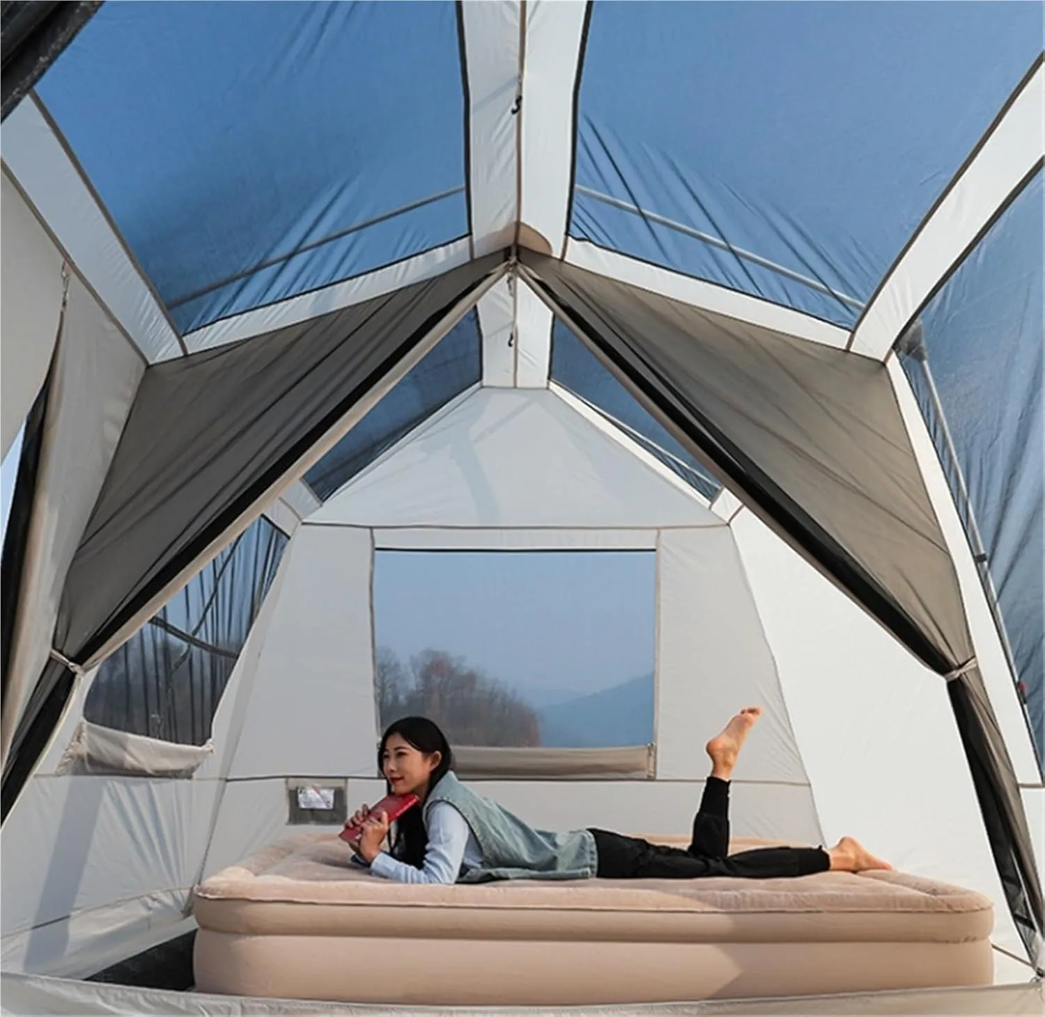 Outdoor Camping Large Canopy Tent Rainproof Mountaineering Camping Overnight Double-Layer Thickened Tent