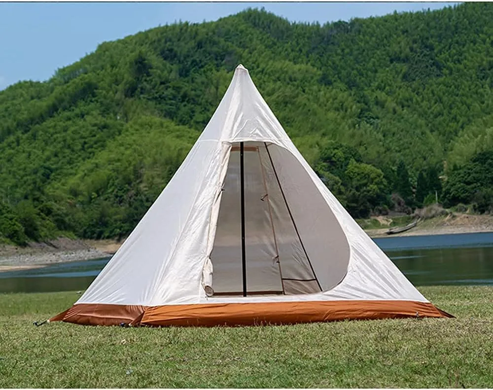Outdoor Camping Pyramid Tent Double Layers Indian Beach Tent Rainproof Sun Protection Casual Picnic Camping Mongolian Yurt Tent Hiking Shelter