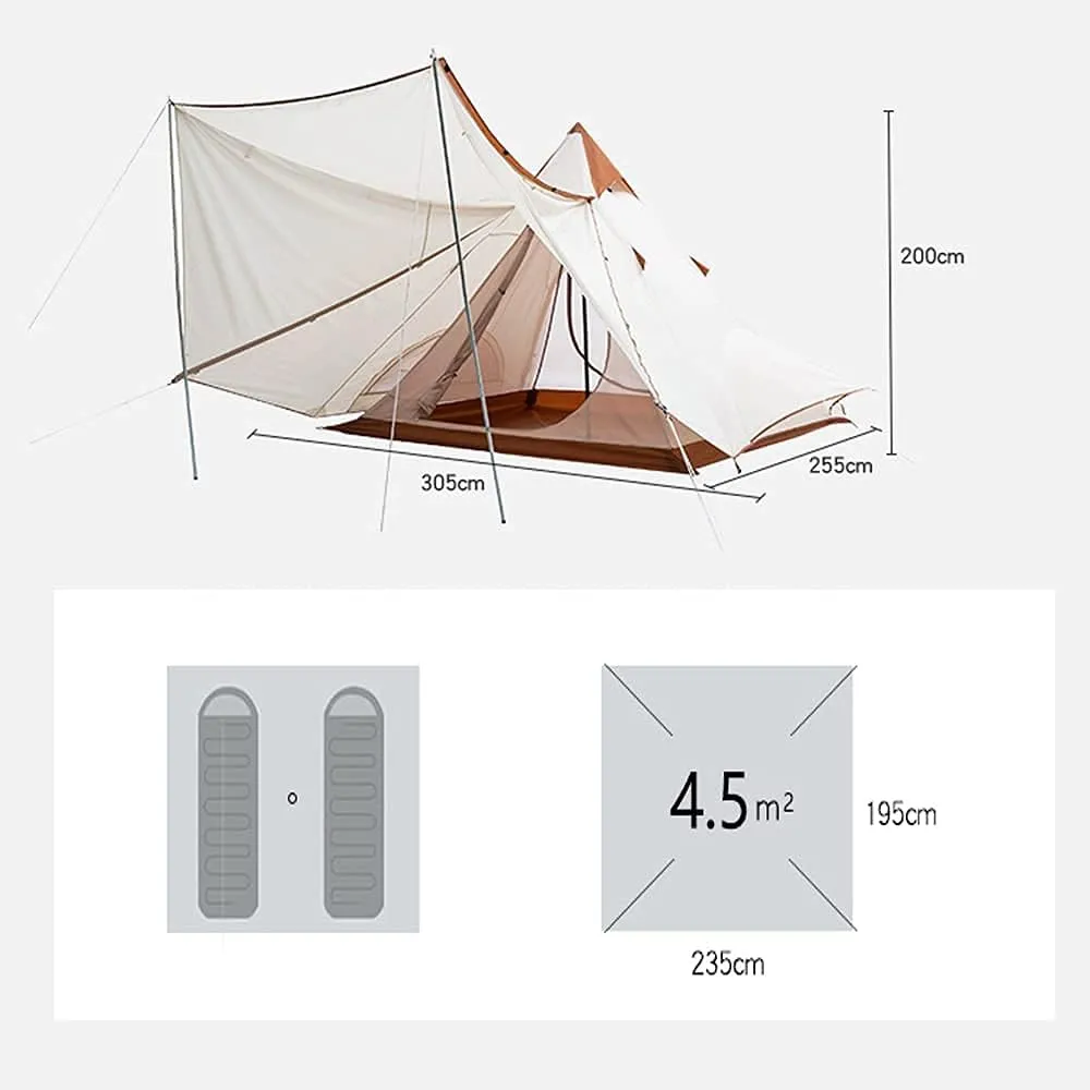 Outdoor Camping Pyramid Tent Double Layers Indian Beach Tent Rainproof Sun Protection Casual Picnic Camping Mongolian Yurt Tent Hiking Shelter