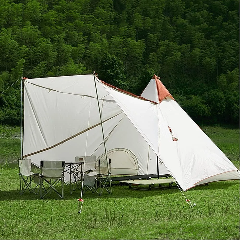 Outdoor Camping Pyramid Tent Double Layers Indian Beach Tent Rainproof Sun Protection Casual Picnic Camping Mongolian Yurt Tent Hiking Shelter