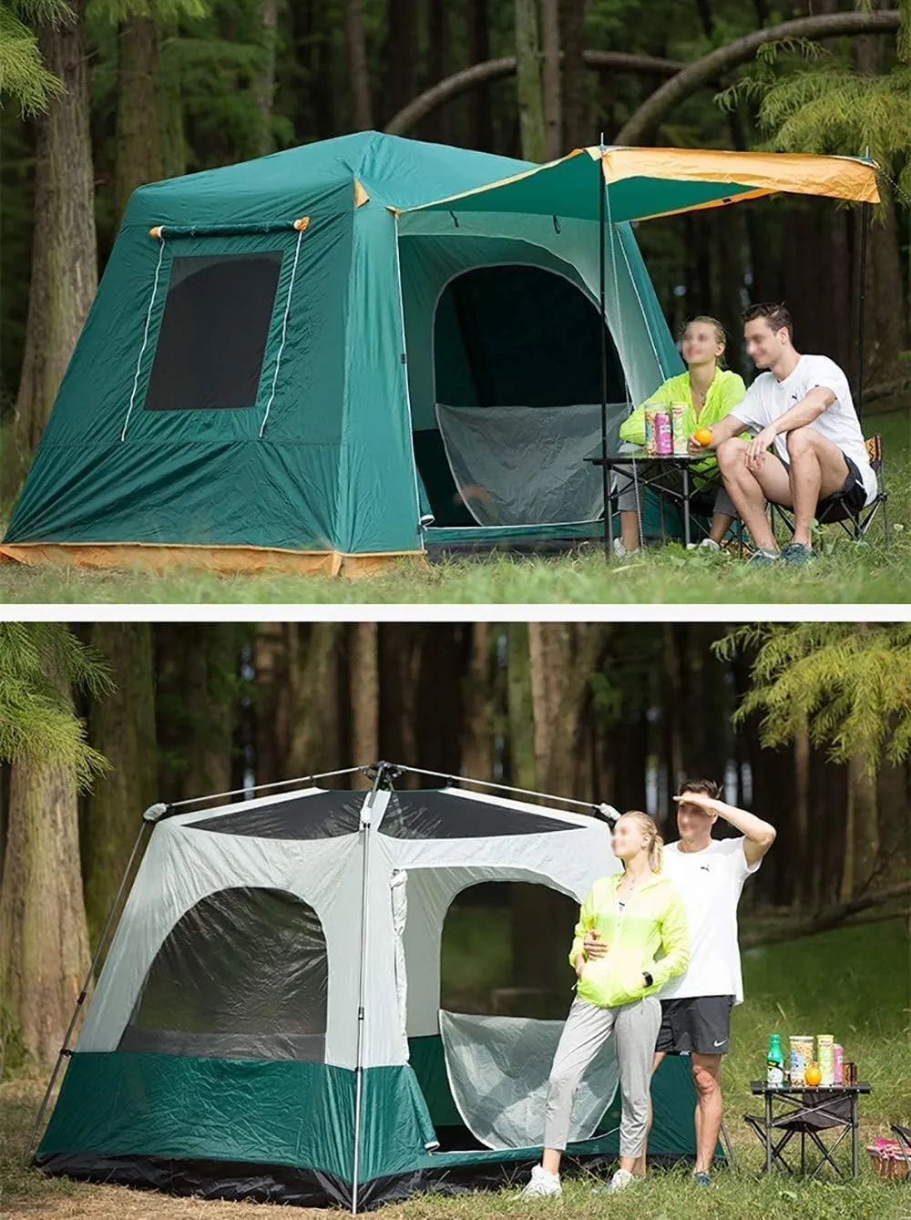 Outdoor Camping Tent 4-6 Person, Double Layer Instant Sun Shelter Waterproof Tarp, Wilderness Survival Mountaineering Cabana,Green