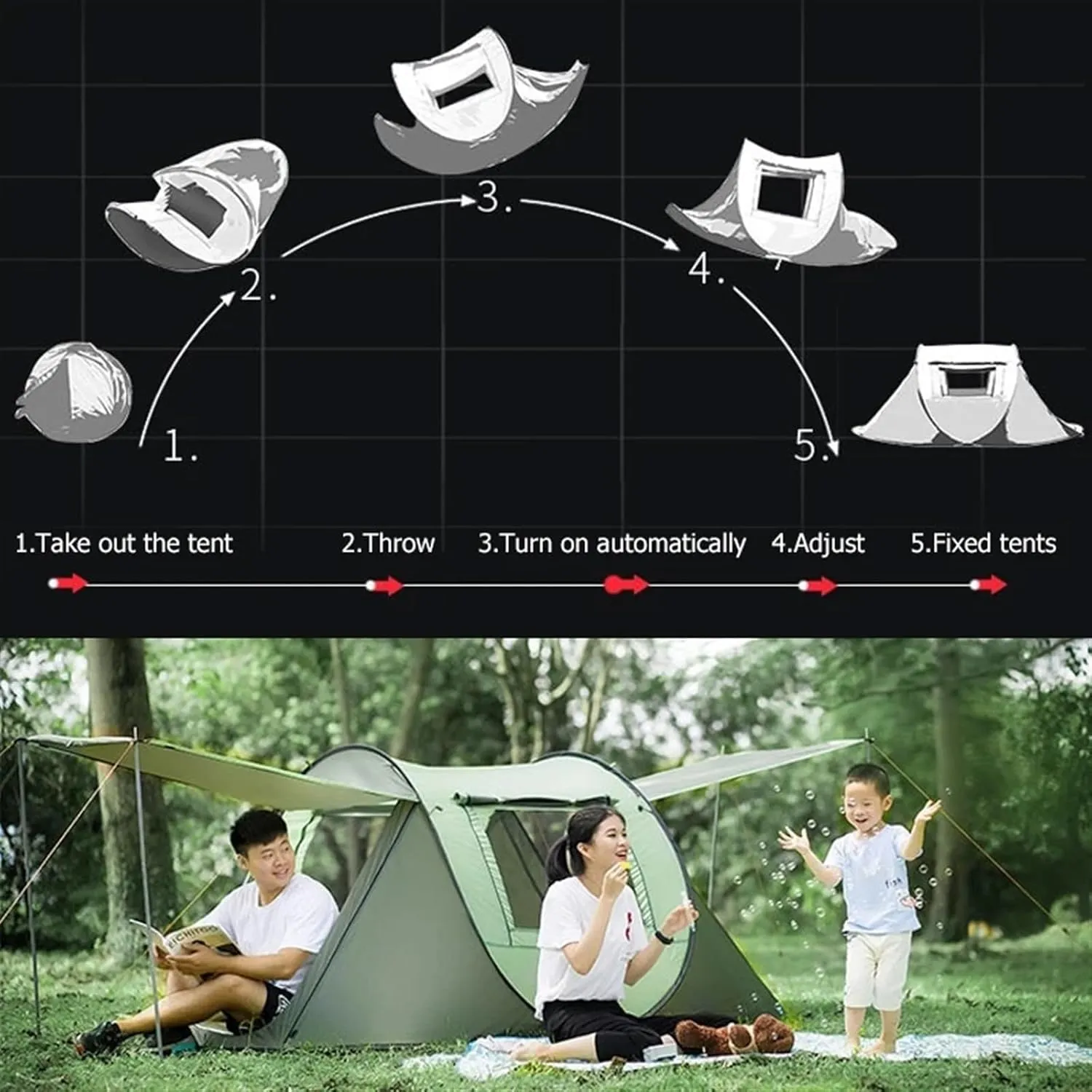 Outdoor Easy Pop Up Tents Compatible with Camping 3-4/5-8 Person Waterproof Automatic Setup Family Tent Travel Hiking Backpacking (Coffee 5 8 Person)
