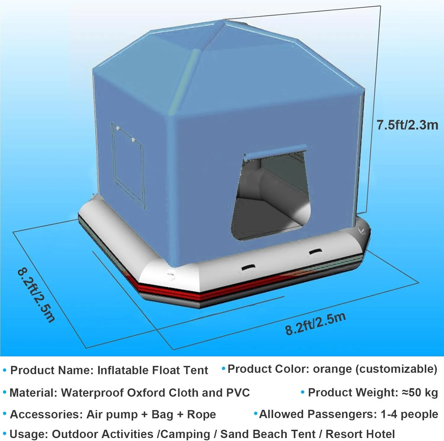 Outdoor Lake Shoal Floating Inflatable Tent Camping Easy Setup Blow Up Tent Fishing Raft Boat