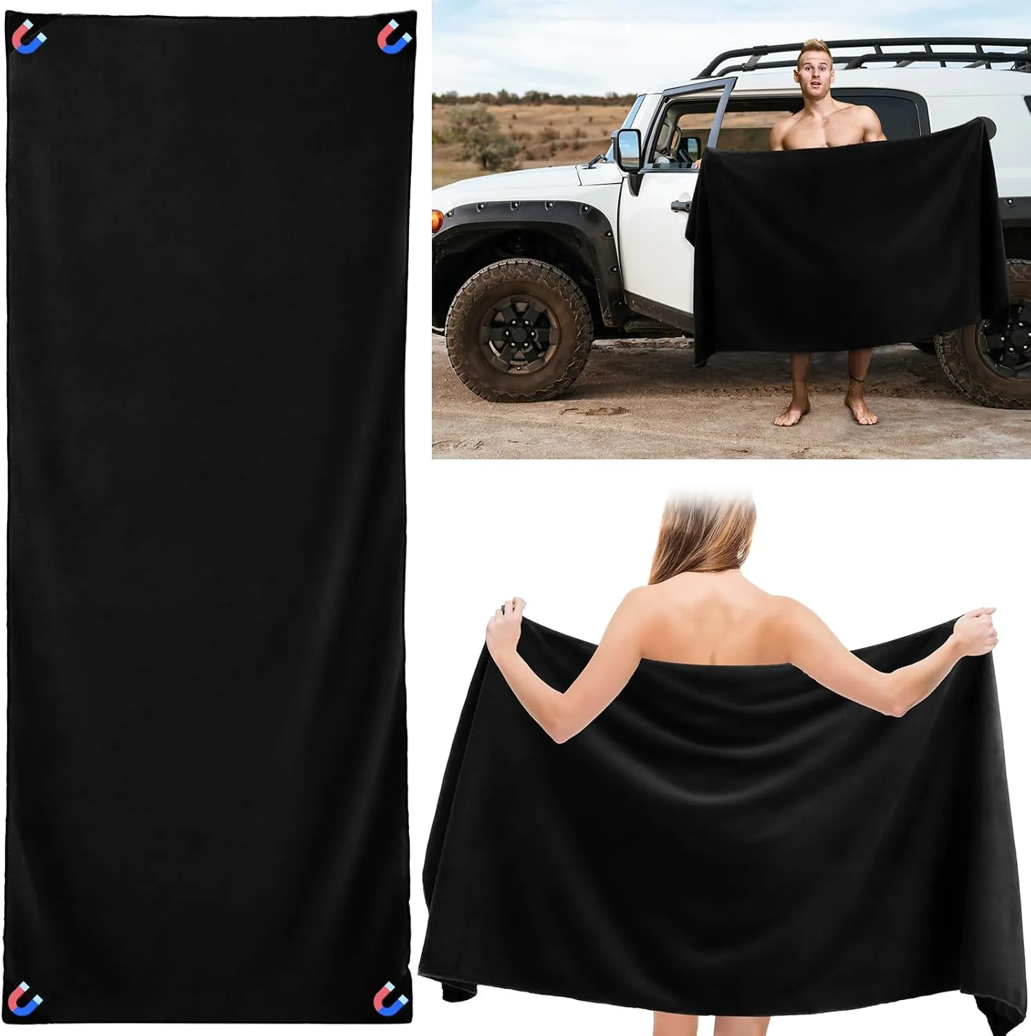 Outdoor Magnetic Bath Towel Oversized 75"x30" Magnetic Microfiber Beach Quick Dry Towel with Magnet Corners for Beach, Pool, Travel, Gym & Camping