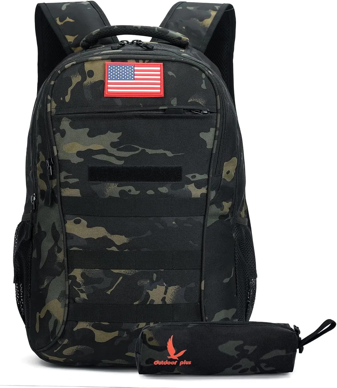 outdoor plus Camo Backpack for Boys,Military Teen Backpack with USB Port, Army Bookbag for School