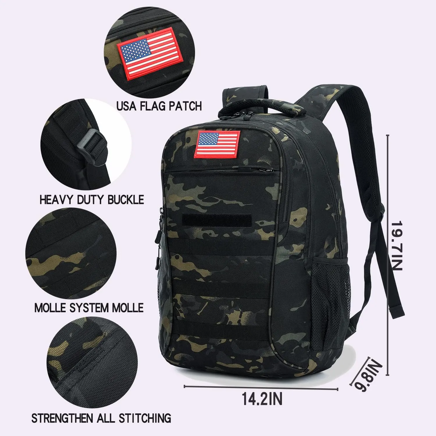 outdoor plus Camo Backpack for Boys,Military Teen Backpack with USB Port, Army Bookbag for School