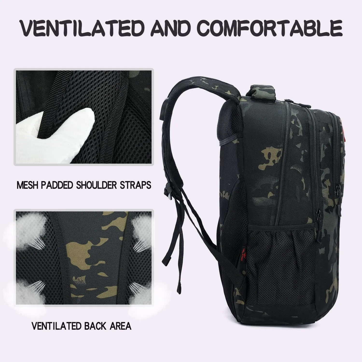 outdoor plus Camo Backpack for Boys,Military Teen Backpack with USB Port, Army Bookbag for School