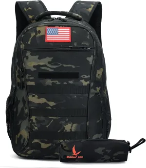 outdoor plus Camo Backpack for Boys,Military Teen Backpack with USB Port, Army Bookbag for School