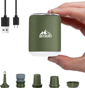 OUTSKIRT Ultra-Mini Air Pump, Portable Inflatable Pump with Camping Lantern & Magnetic Design, 4.5kPa Rechargeable Air Mattress Pump for Sleeping Pad,Pool Floats,Swimming Ring,Vacuum Storage Bags