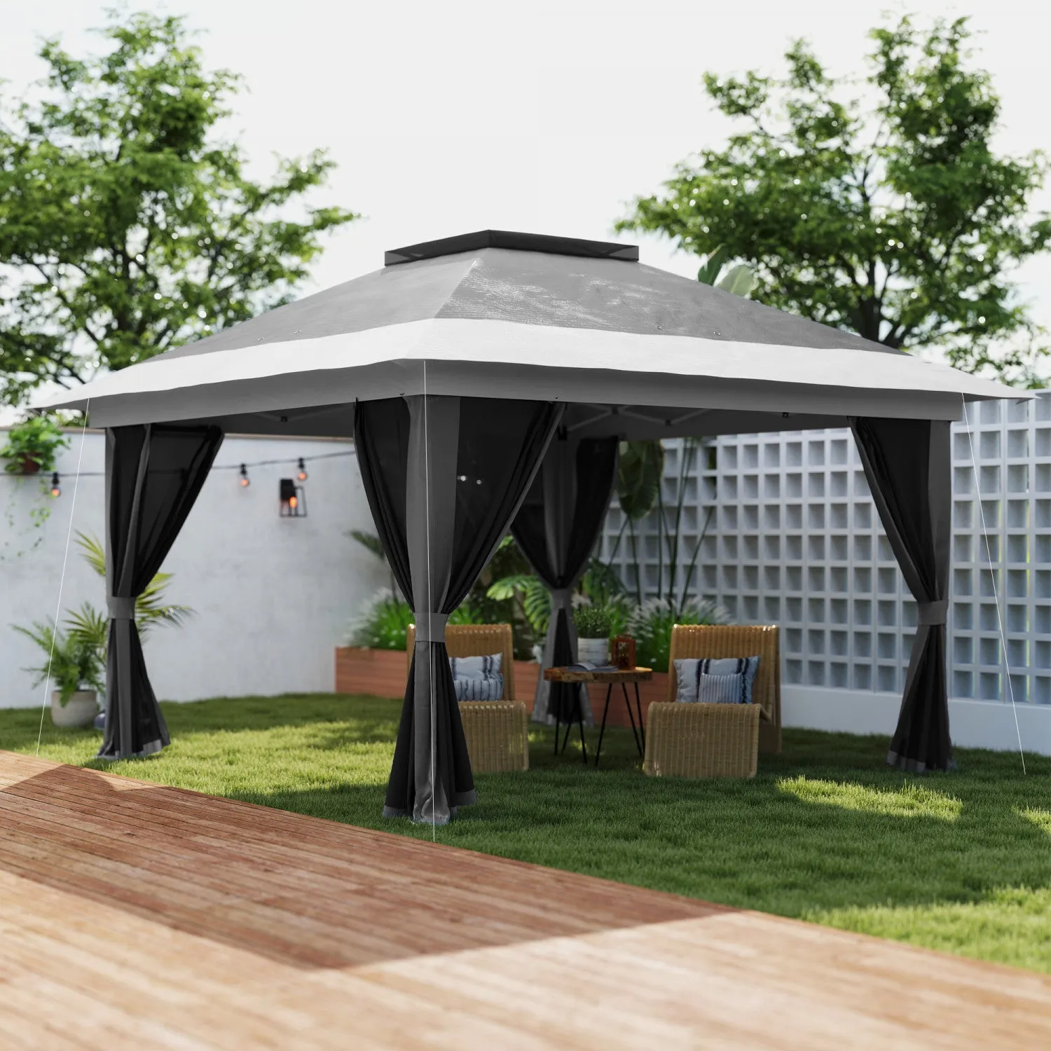 Outsunny 11.7' X 11.7' Pop Up Canopy Tent With Sand Bags, Upf50 