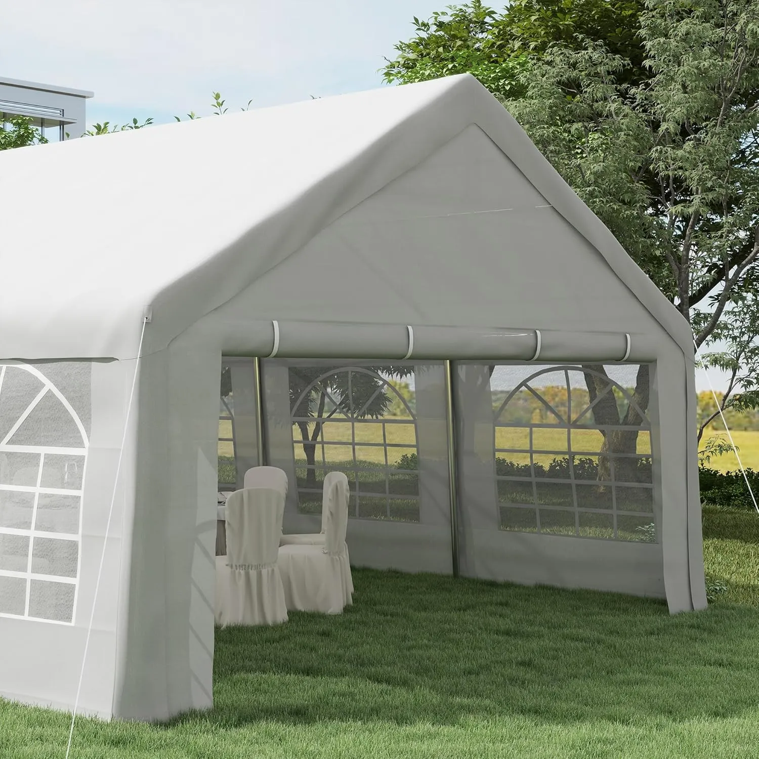 Outsunny 16 x 32 ft Heavy Duty Party Tent Outdoor Gazebo Wedding Tent Event Shelter Carport BBQ with Removable Sidewalls & Windows, Outside Waterproof Canopy for Parties, White