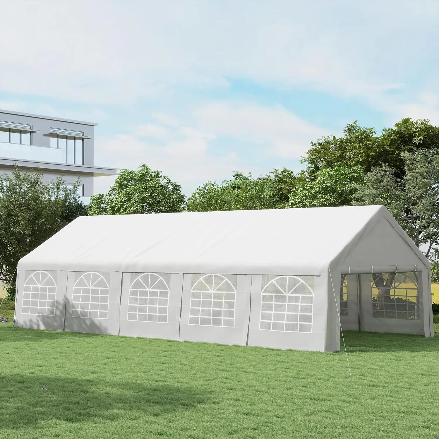 Outsunny 16 x 32 ft Heavy Duty Party Tent Outdoor Gazebo Wedding Tent Event Shelter Carport BBQ with Removable Sidewalls & Windows, Outside Waterproof Canopy for Parties, White