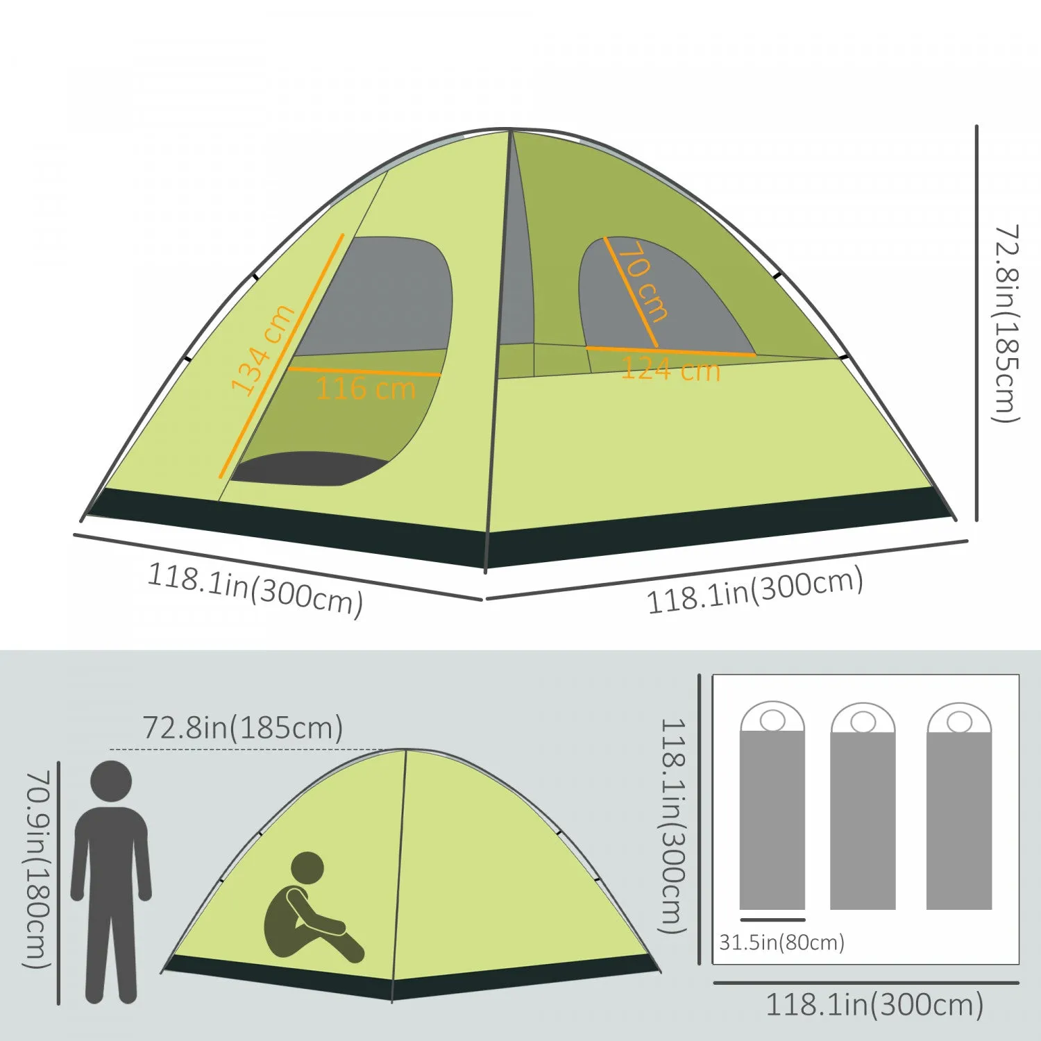 Outsunny 6- Person Family Dome Tent With Removable Rain Fly, Waterproof Camping Tent For Backpacking|Outsunny Tente De Camping Dome Familiale 6 Personnes Avec Double Couche Amovible Etanche Pour Randon