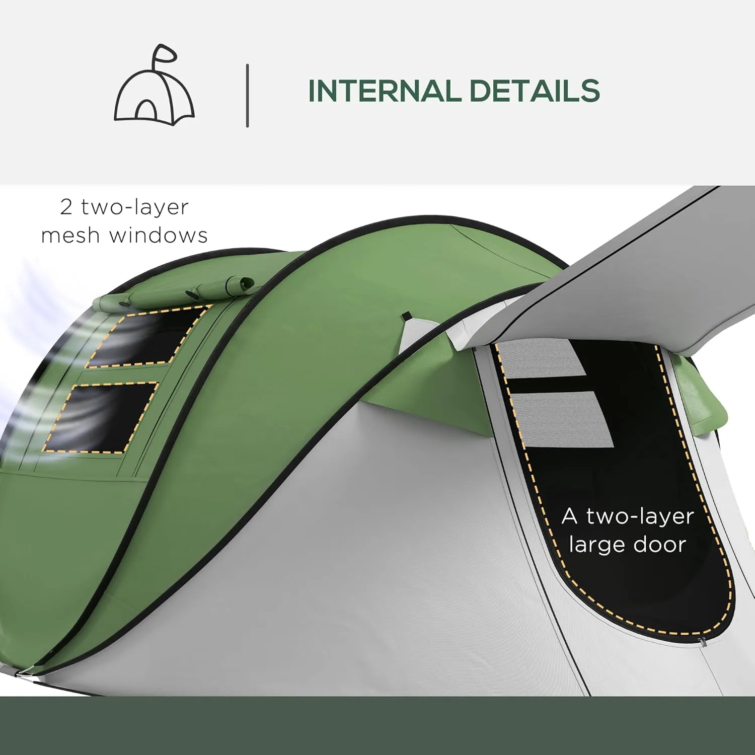 Outsunny Large Camping Tent with 10 Person Floorspace, Rain Cover & Breathable Mesh Roof, Cabin Tent 8 Person Size, Big Family Tent Camping Accessory