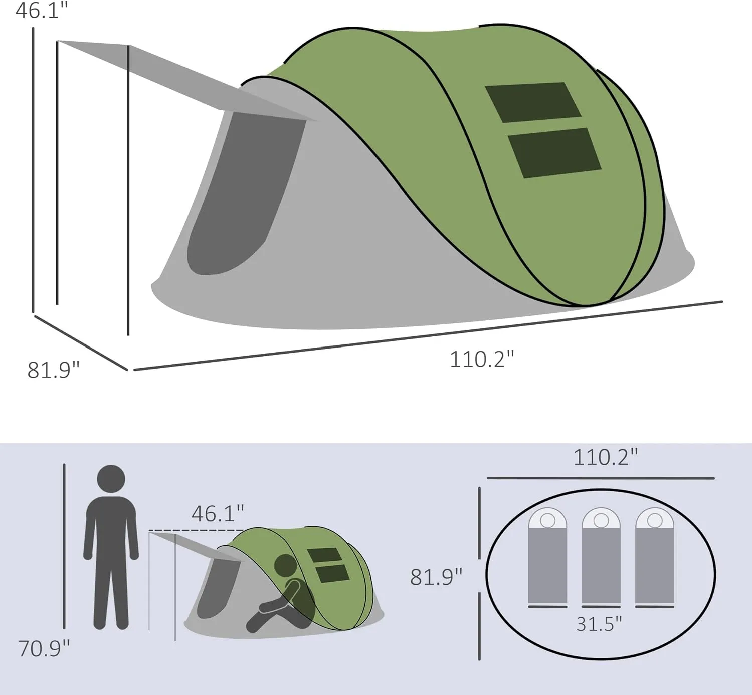 Outsunny Large Camping Tent with 10 Person Floorspace, Rain Cover & Breathable Mesh Roof, Cabin Tent 8 Person Size, Big Family Tent Camping Accessory