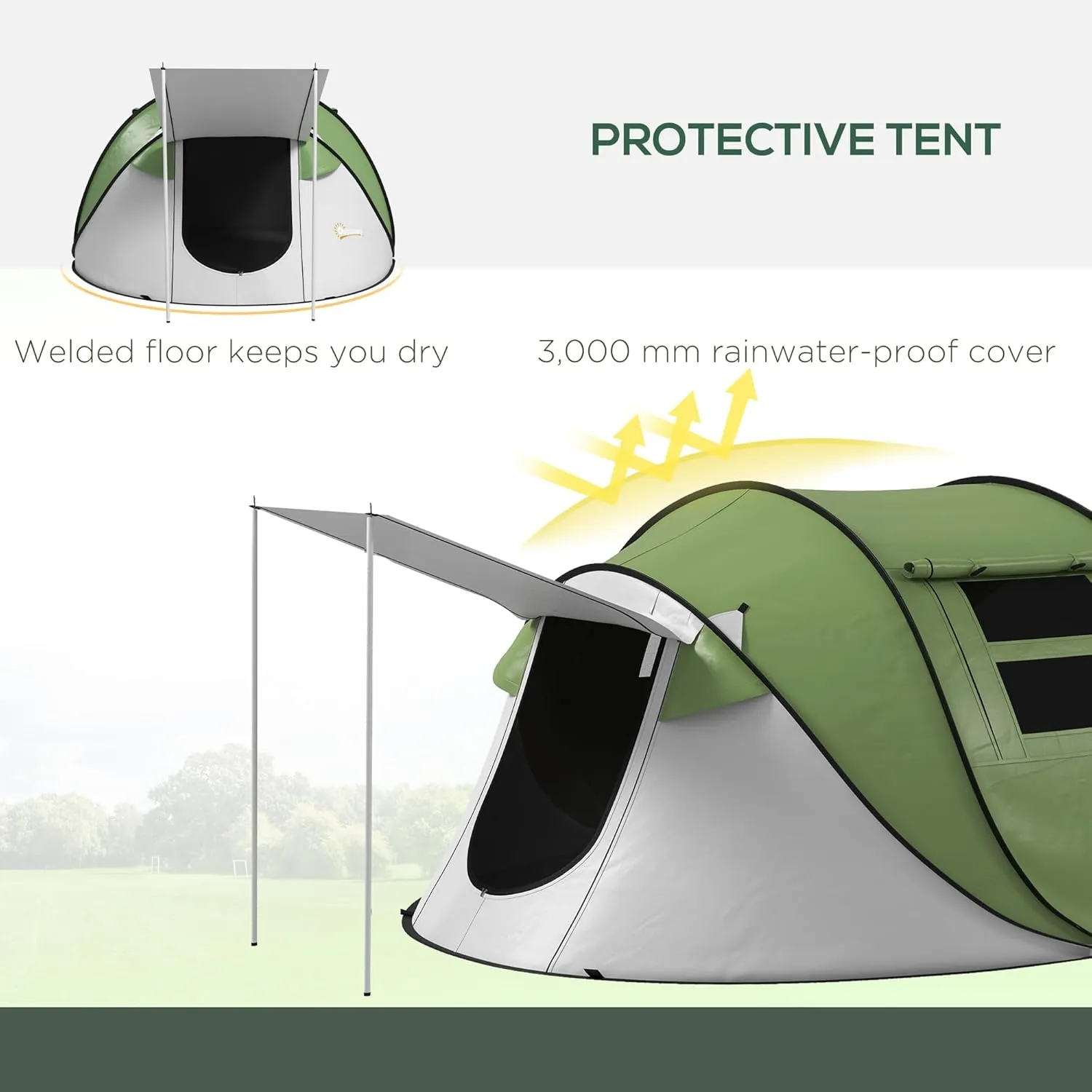 Outsunny Large Camping Tent with 10 Person Floorspace, Rain Cover & Breathable Mesh Roof, Cabin Tent 8 Person Size, Big Family Tent Camping Accessory