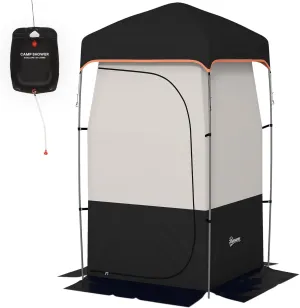 Outsunny Portable Shower Tent, Privacy Shelter, Camping Dressing Changing Tent Room with Solar Shower Bag, Floor and Carrying Bag, Black