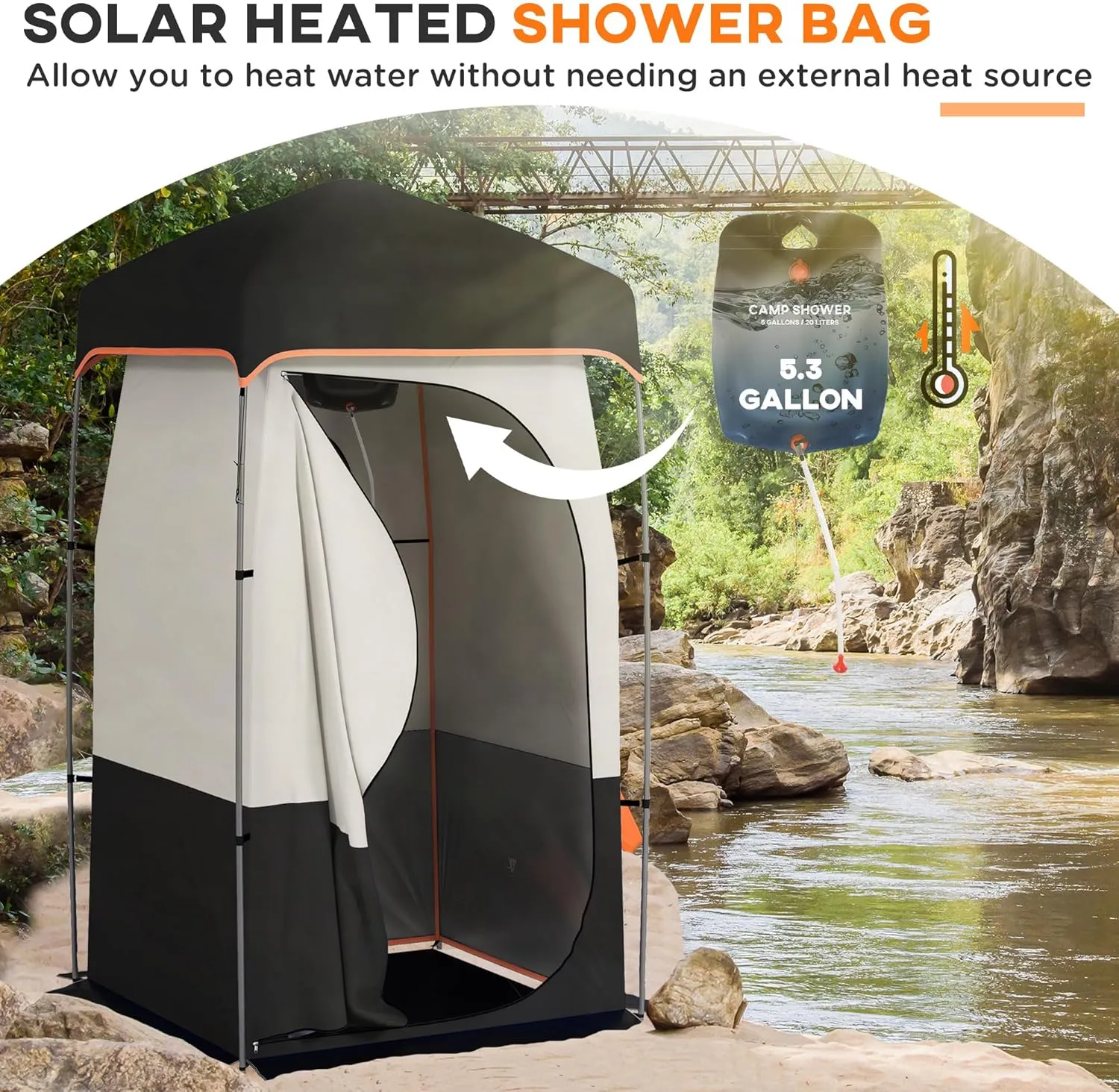 Outsunny Portable Shower Tent, Privacy Shelter, Camping Dressing Changing Tent Room with Solar Shower Bag, Floor and Carrying Bag, Black