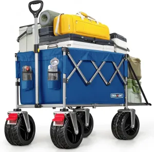 Overmont 200L Collapsible Wagon with Tailgate - 49.2" Extended Heavy Duty Foldable Utility Wagon Folding Cart with All-Terrain Wheels for Outdoor Camping Sports Garden Beach Grocery - 300lbs Support