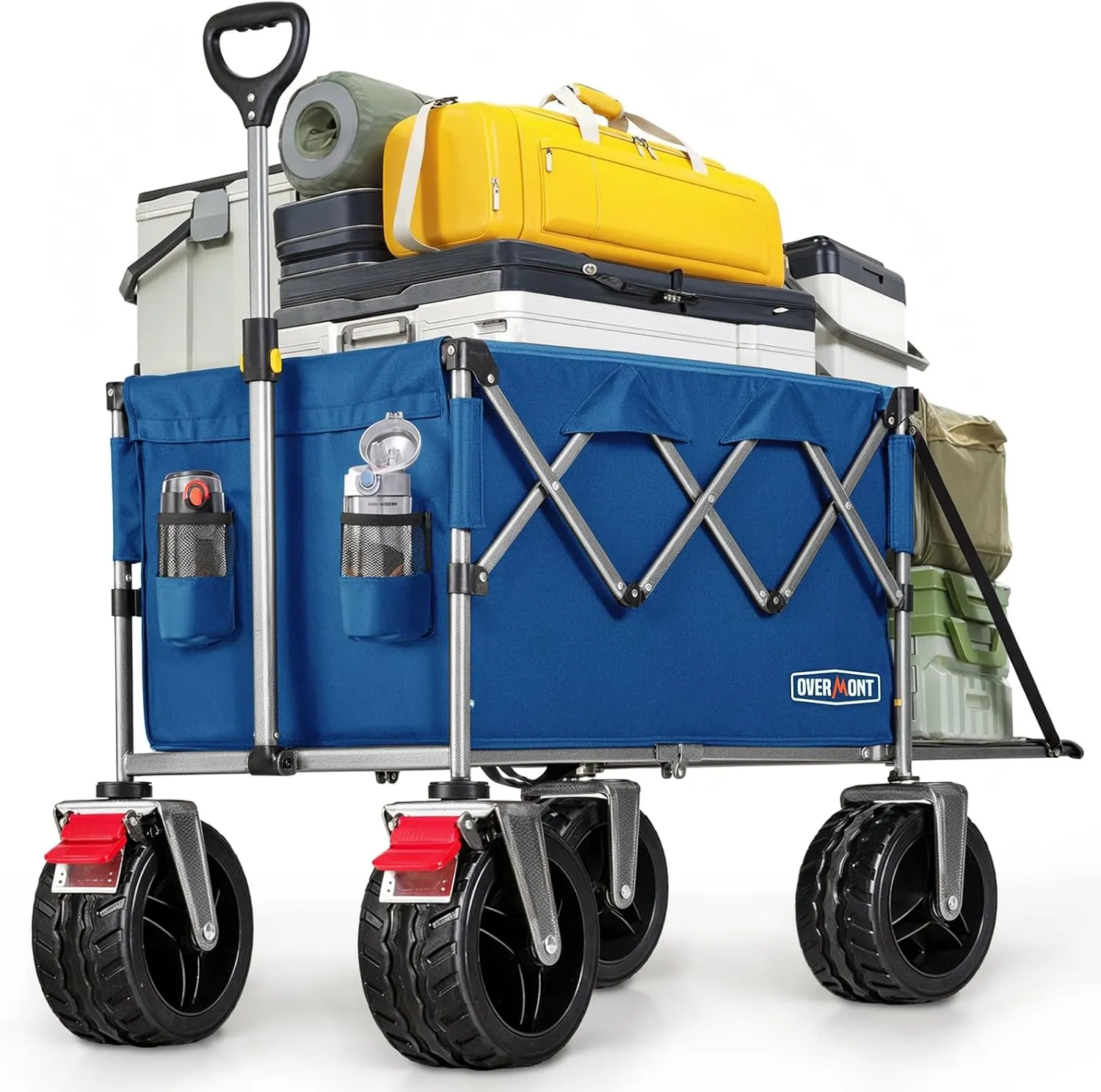 Overmont 200L Collapsible Wagon with Tailgate - 49.2" Extended Heavy Duty Foldable Utility Wagon Folding Cart with All-Terrain Wheels for Outdoor Camping Sports Garden Beach Grocery - 300lbs Support