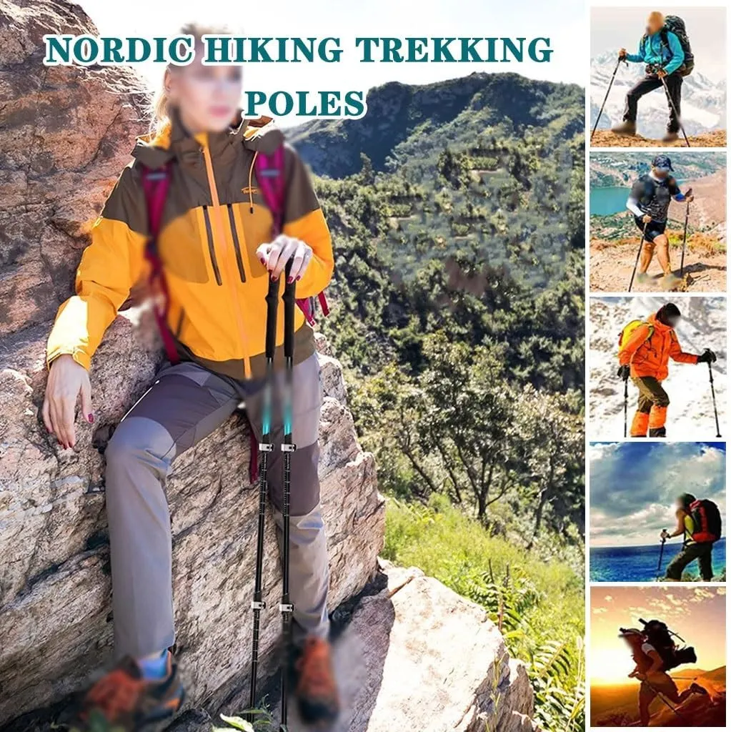 Pair of 2 Aluminum Hiking Sticks, Quick Locking Trekking Poles, for Seniors, Men, and Women, with Wrist Strap