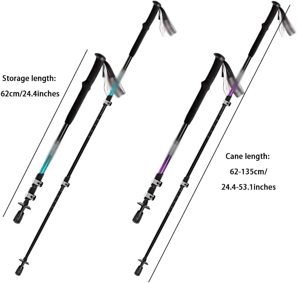 Pair of 2 Aluminum Hiking Sticks, Quick Locking Trekking Poles, for Seniors, Men, and Women, with Wrist Strap